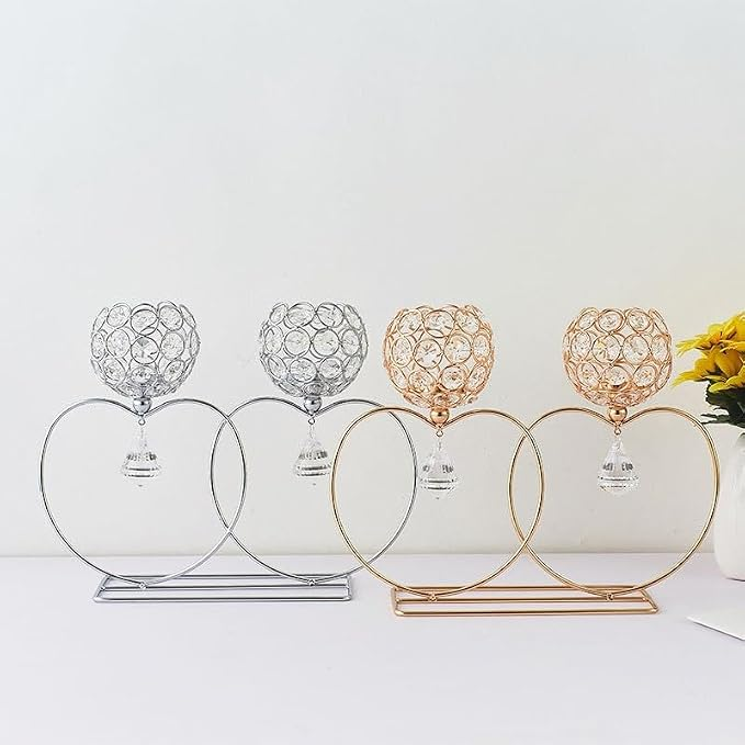 Luxury Golden Crystal Double Candle Holder – Heart Design