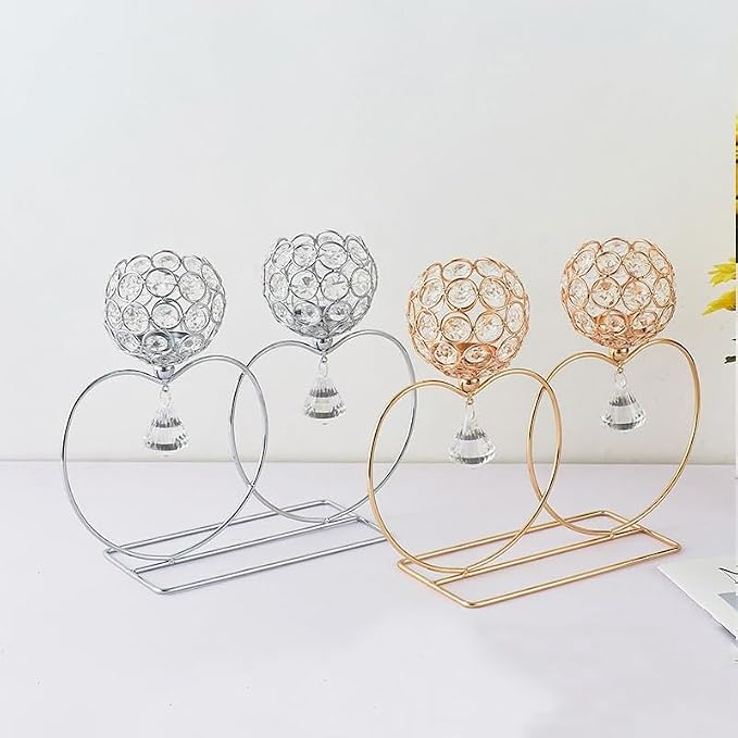 Luxury Golden Crystal Double Candle Holder – Heart Design