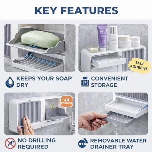 2-in-1 Wall Mounted Soap & Storage Organizer – Bathroom & Kitchen Holder