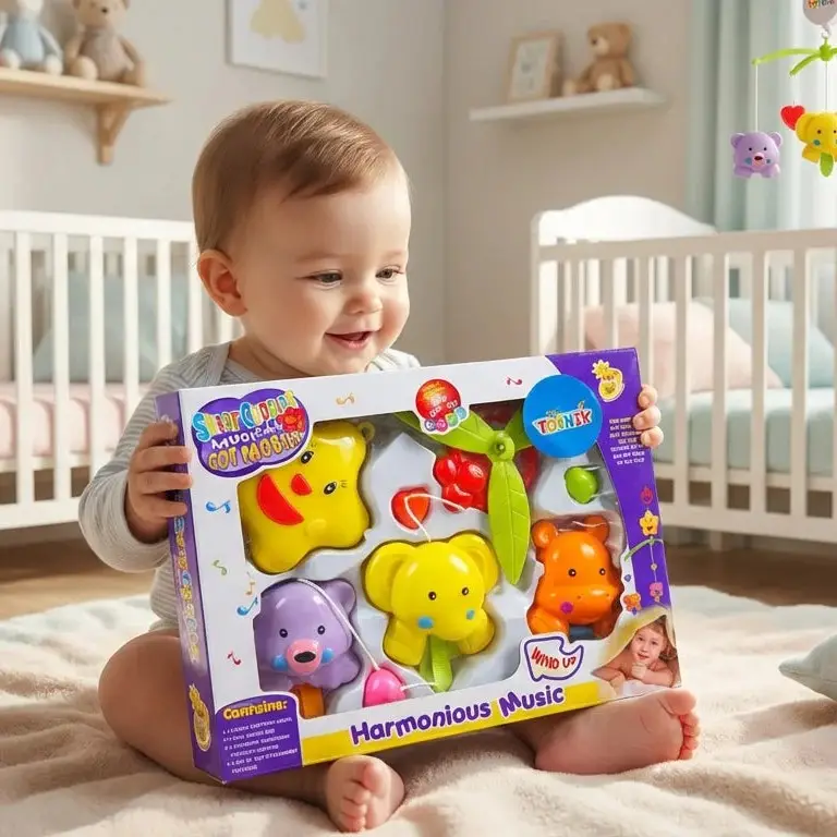 Musical Cot Mobile for Baby – Hanging Musical Toys with Colorful Animals