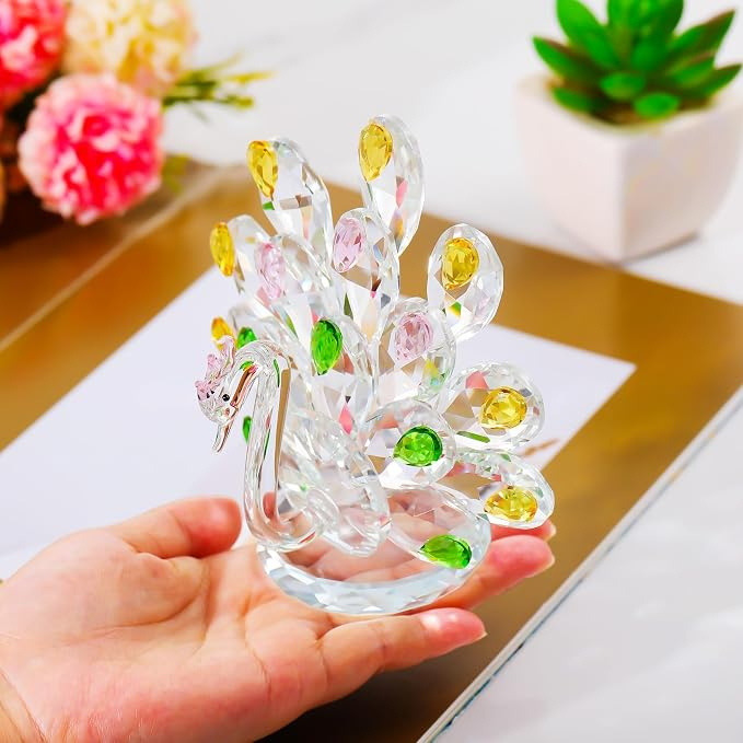 YWHL Handcrafted Crystal Peacock Figurine Gifts for Women