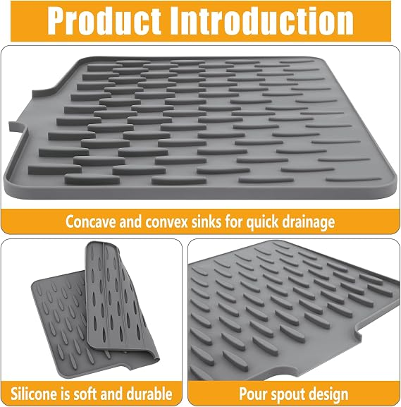 Silicone Sink Splash Guard & Drying Mat – Kitchen Countertop Water Drain Mat