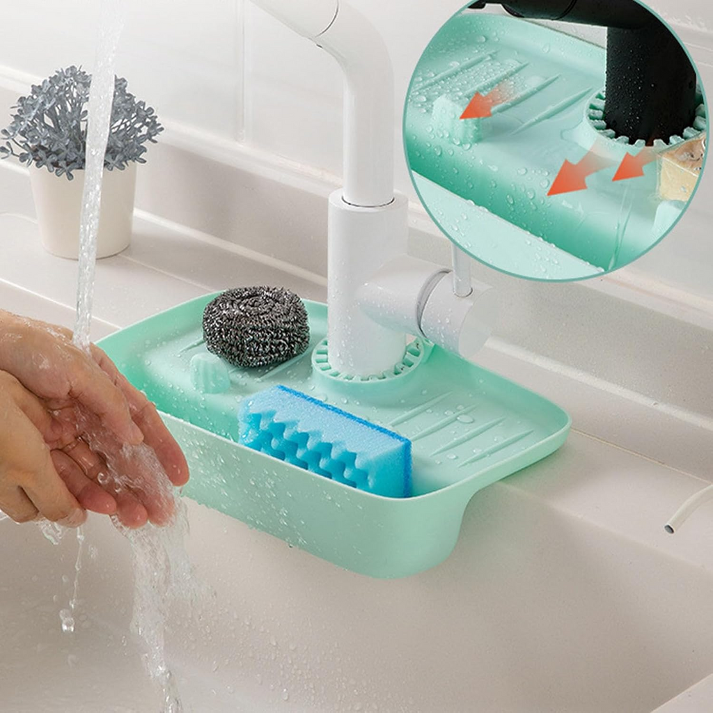 Kitchen Sink Sponge Holder & Organizer – Faucet Mounted Dishwashing Storage Rack