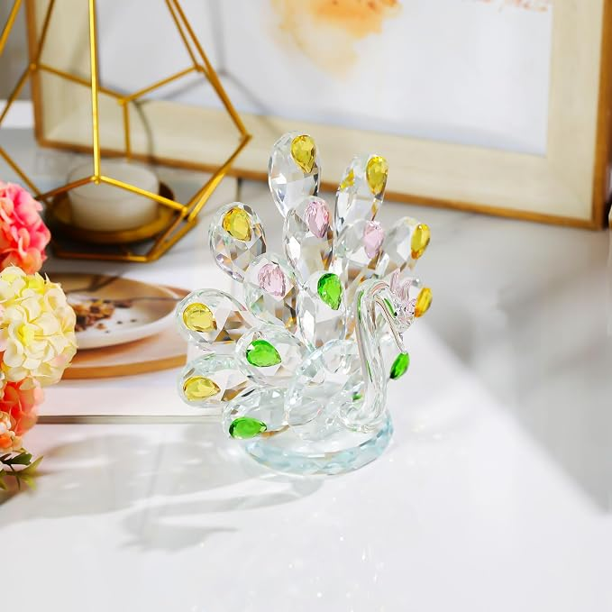 YWHL Handcrafted Crystal Peacock Figurine Gifts for Women