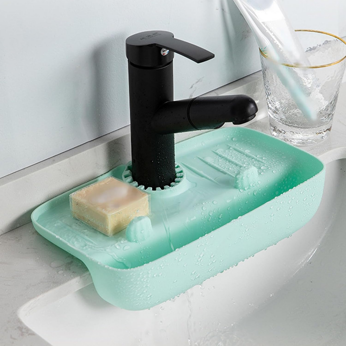 Kitchen Sink Sponge Holder & Organizer – Faucet Mounted Dishwashing Storage Rack