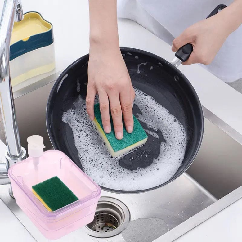Press Cleaning Liquid Container, Soap Dispenser With Sponge Holder