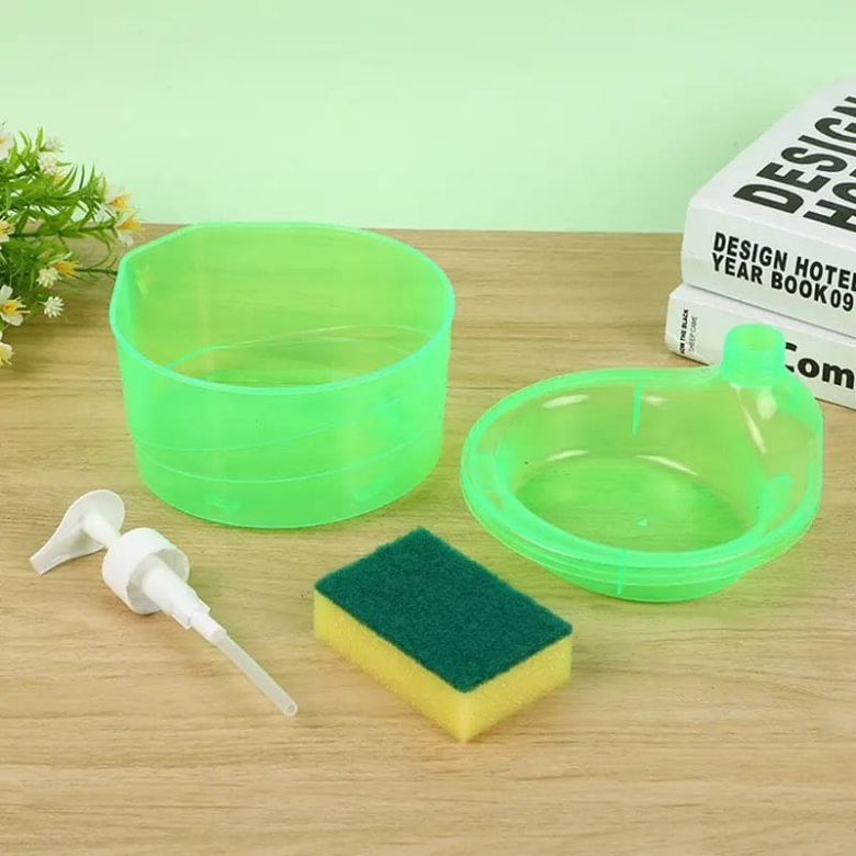 Press Cleaning Liquid Container, Soap Dispenser With Sponge Holder