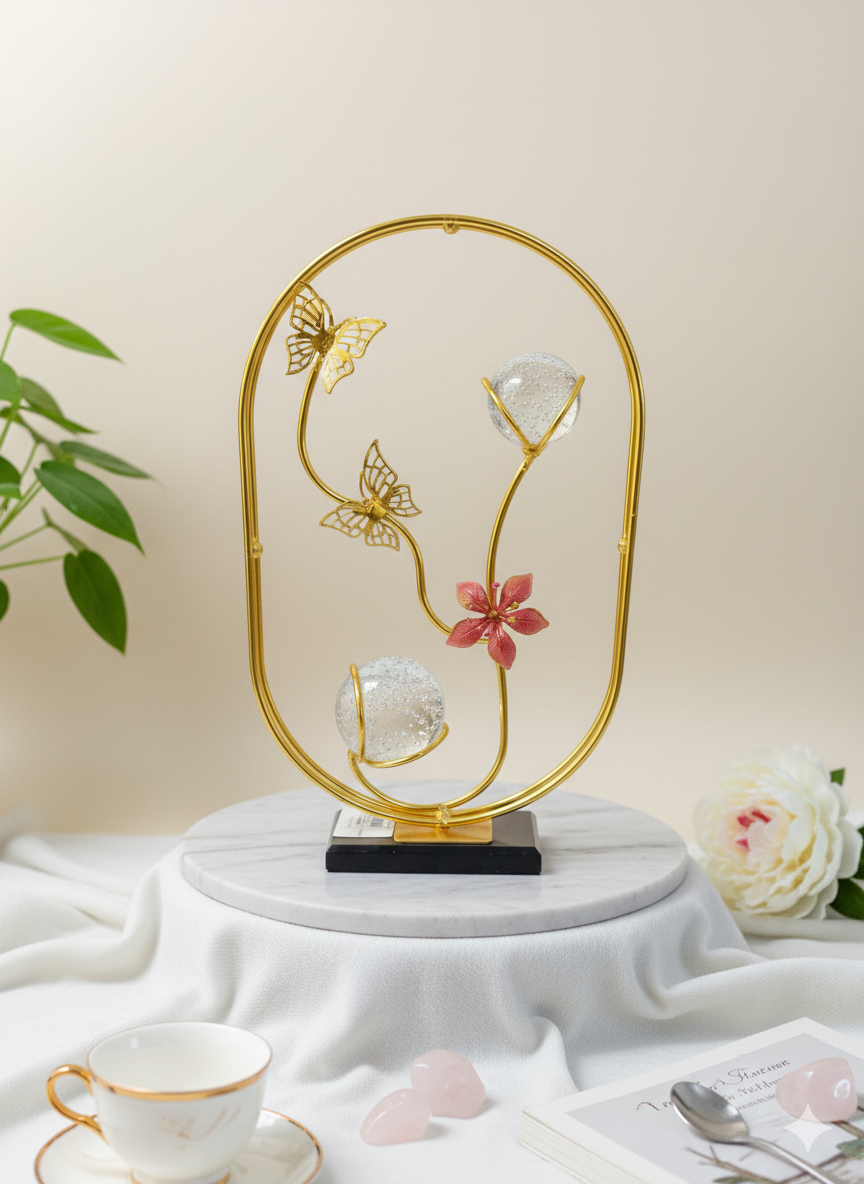 Luxury Golden Butterfly & Crystal Flower Table Decor