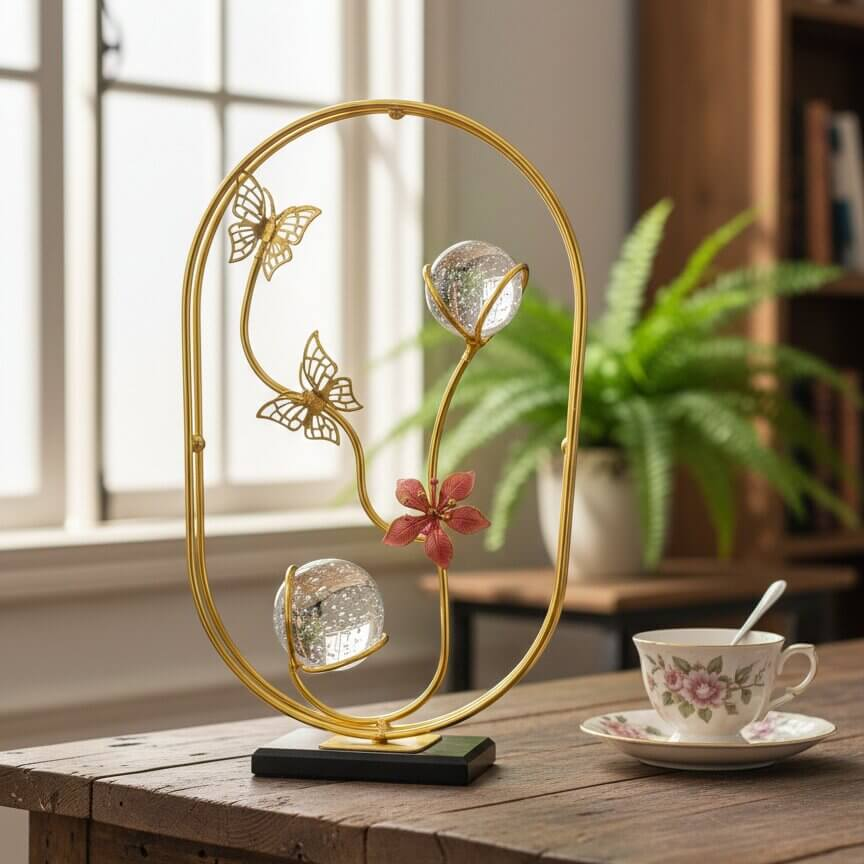 Luxury Golden Butterfly & Crystal Flower Table Decor