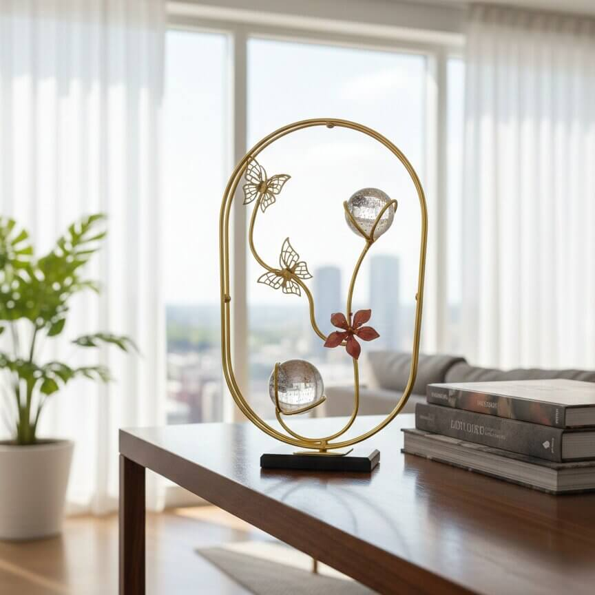 Luxury Golden Butterfly & Crystal Flower Table Decor