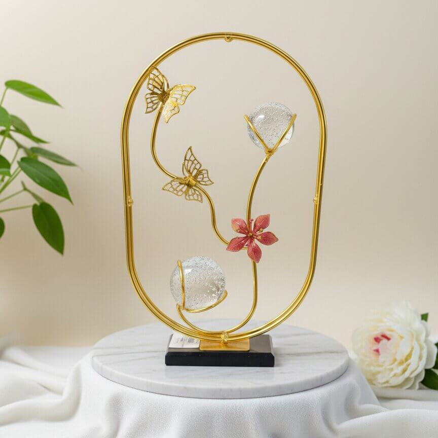 Luxury Golden Butterfly & Crystal Flower Table Decor