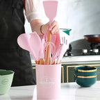 12 Pcs Silicone Non-Stick Cooking Tool Set With Wooden Handle Kitchenware