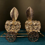Luxury Golden Crystal Leaf Candle Holder Set