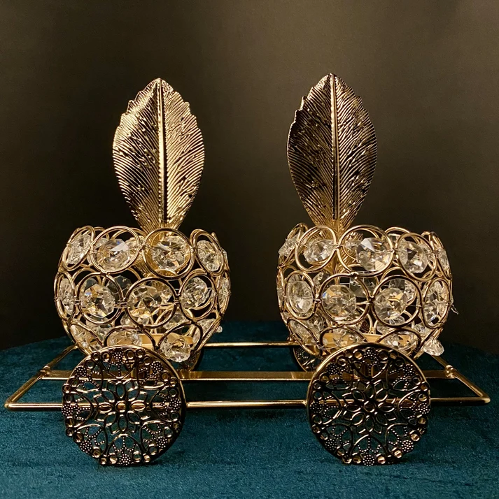 Luxury Golden Crystal Leaf Candle Holder Set