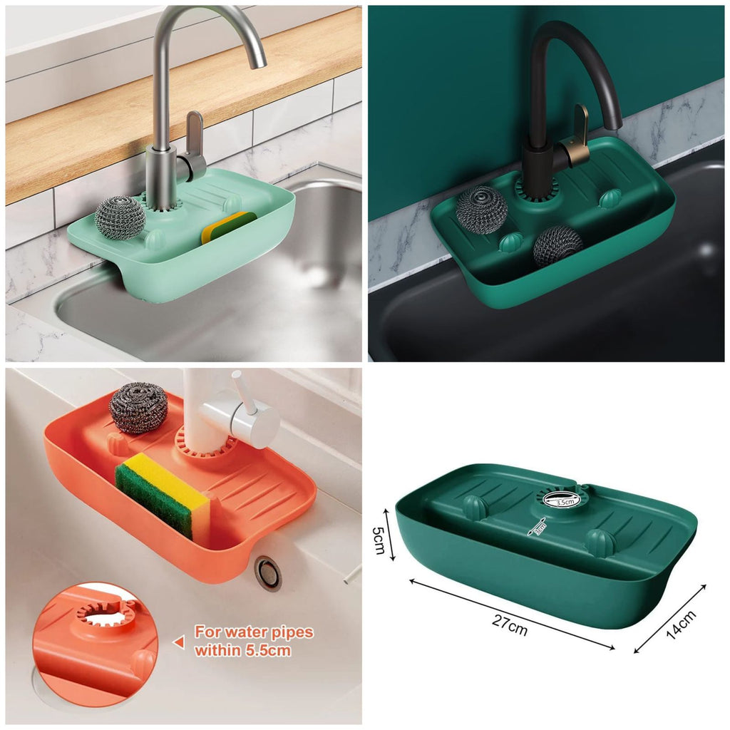 Kitchen Sink Sponge Holder & Organizer – Faucet Mounted Dishwashing Storage Rack