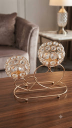 Luxury Golden Crystal Double Candle Holder – Heart Design