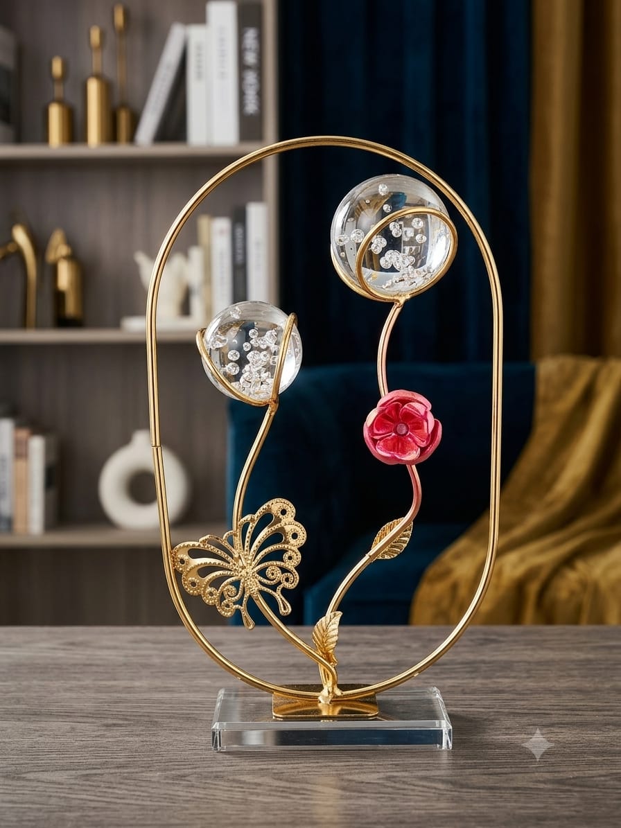 Luxury Golden Butterfly & Crystal Flower Table Decor