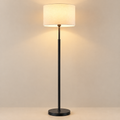 Modern Black Floor Standing Lamp – 5 Ft Tall with Off-White 14-Inch Drum Shade,